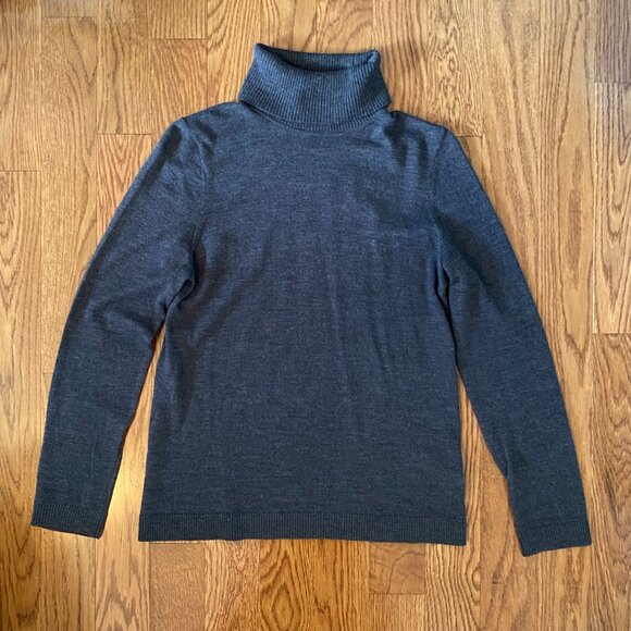 Jones New York 100% Merino Wool Charcoal Grey Turtleneck Sweater Thin Knit - Picture 9 of 12